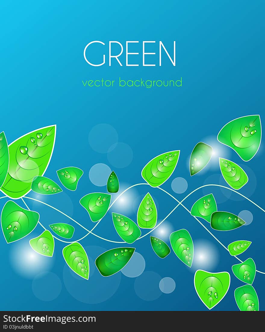 Abstract blue background with green leafs. Abstract blue background with green leafs