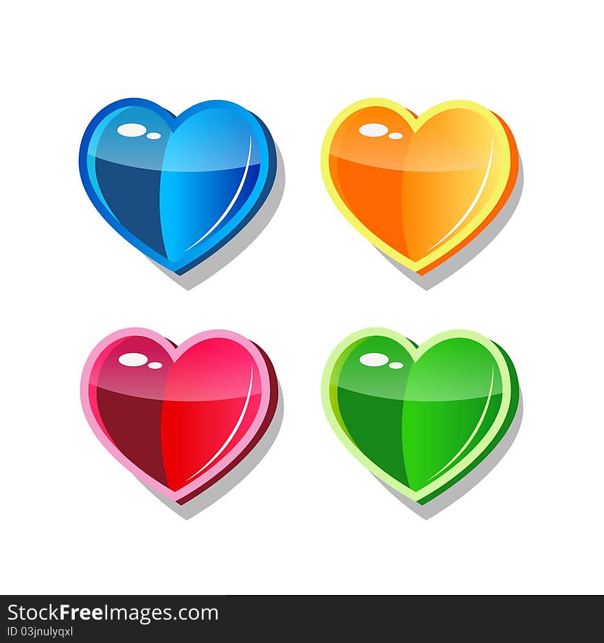 Four multicolor glass hearts icon for web. Four multicolor glass hearts icon for web