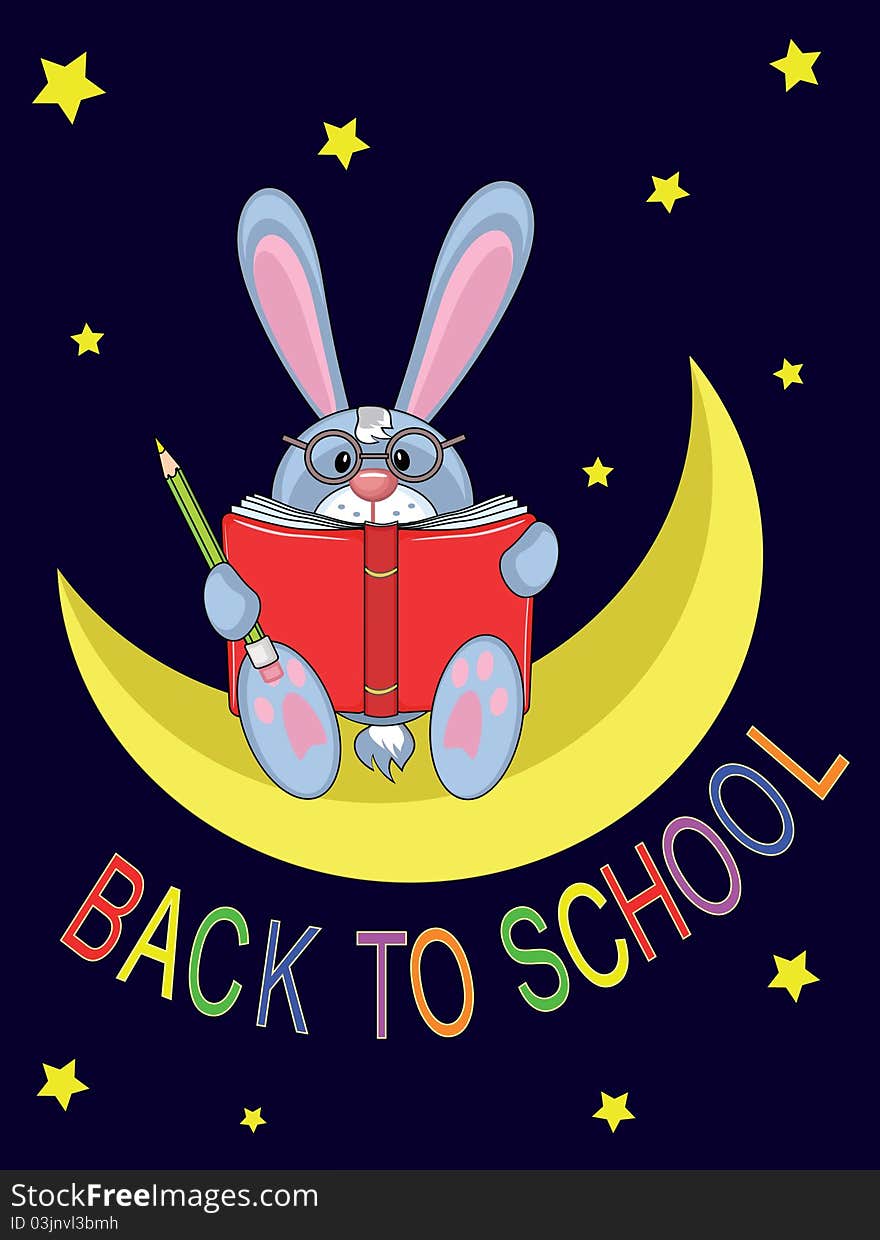 Rabbit on the moon with lettersBack to school