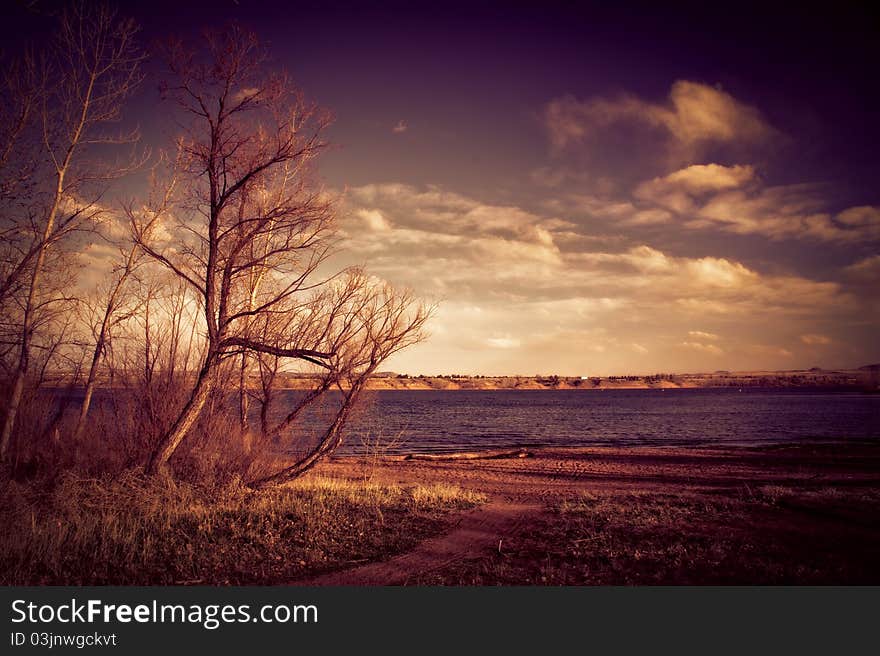 Chatfield State Park in Colorado, processed to reflect the color and style of master landscape painter Albert Bierstadt. Chatfield State Park in Colorado, processed to reflect the color and style of master landscape painter Albert Bierstadt