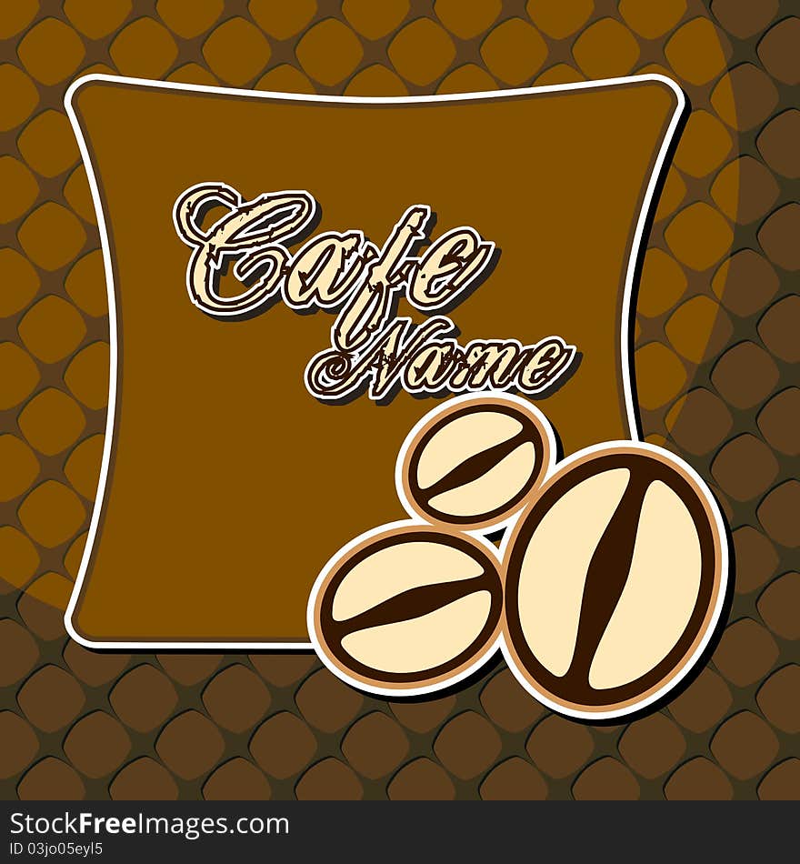 Illustration of template for cafe with coffee beans. Illustration of template for cafe with coffee beans