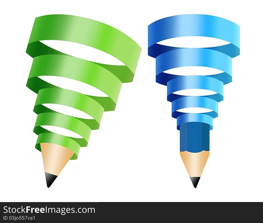 Green and blue abstract pencils isolated over white background