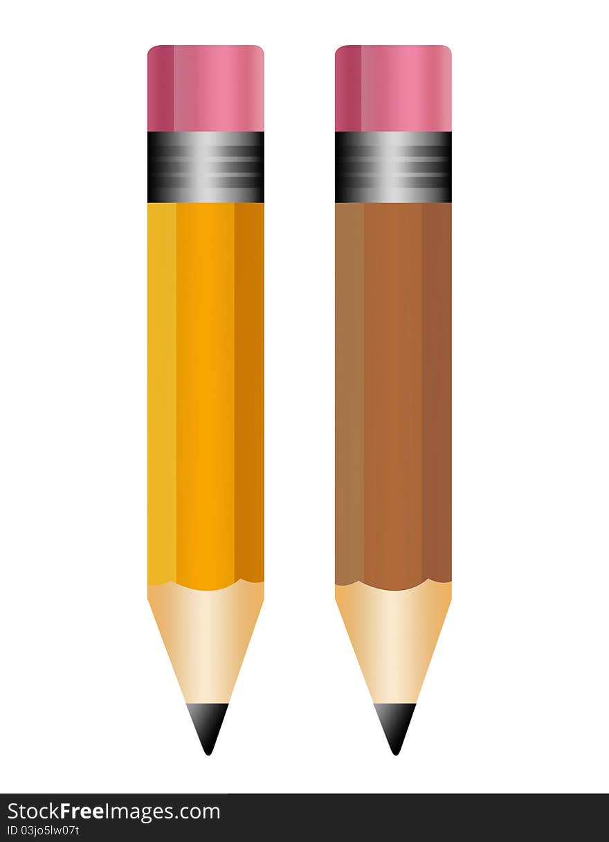 Yellow and brown pencils isolated over white background. Yellow and brown pencils isolated over white background