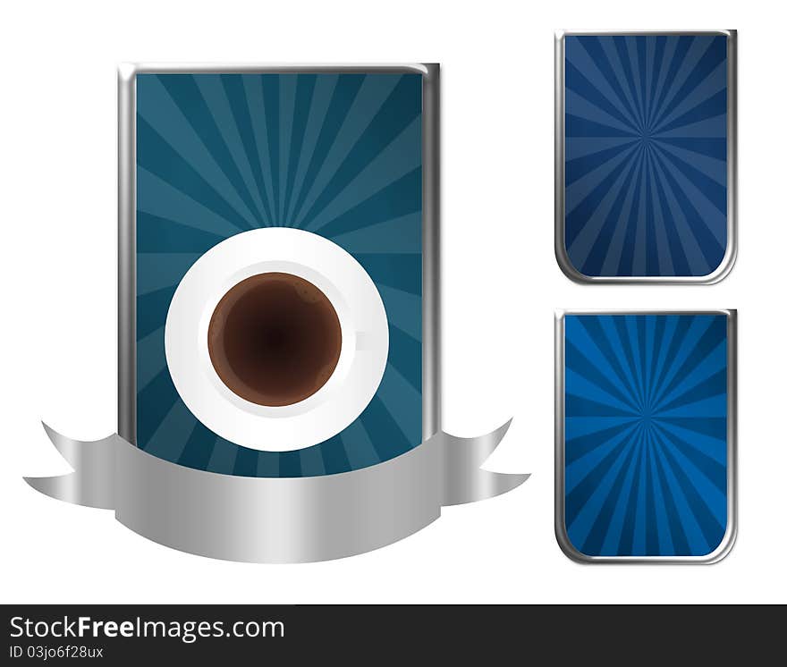 Blue and silver coffee label isolated over white background