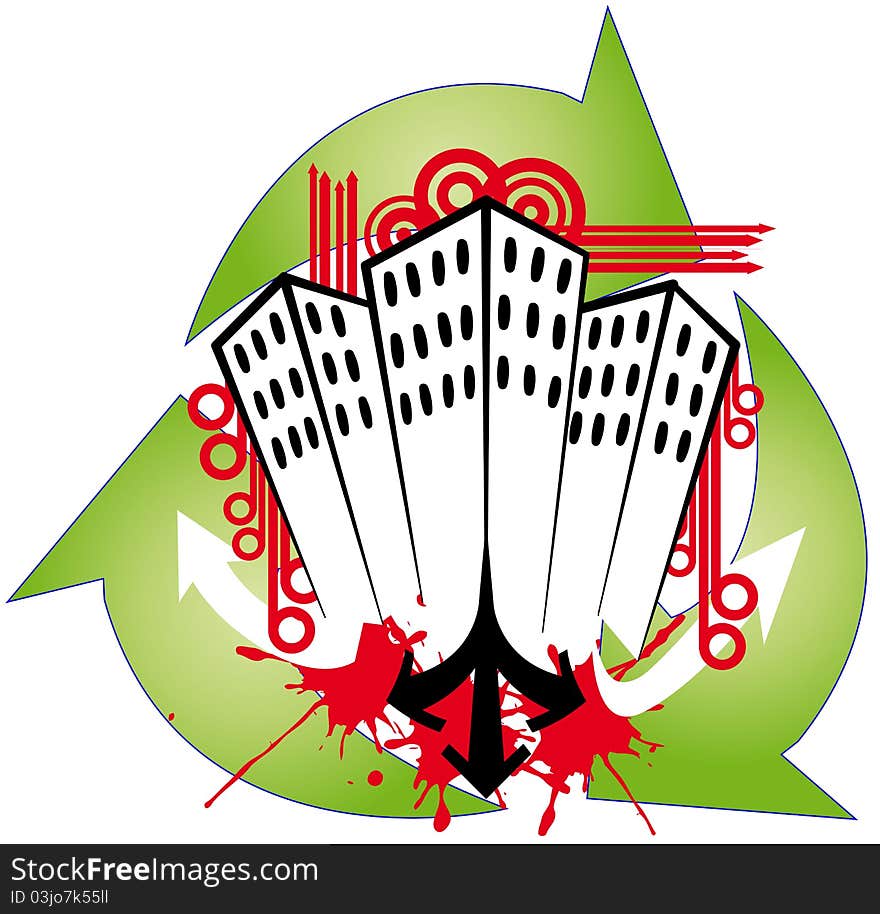 Illustration of skyscraper with recycle symbol