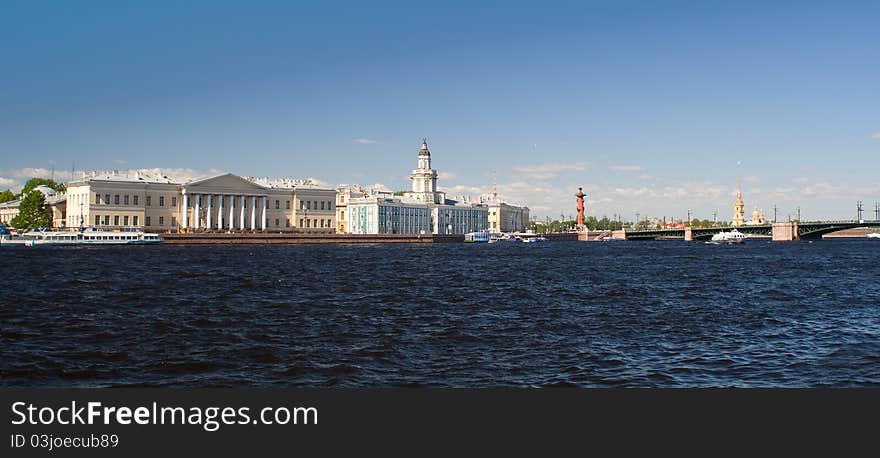 Panorama of St. Petersburg Neva River Embankment