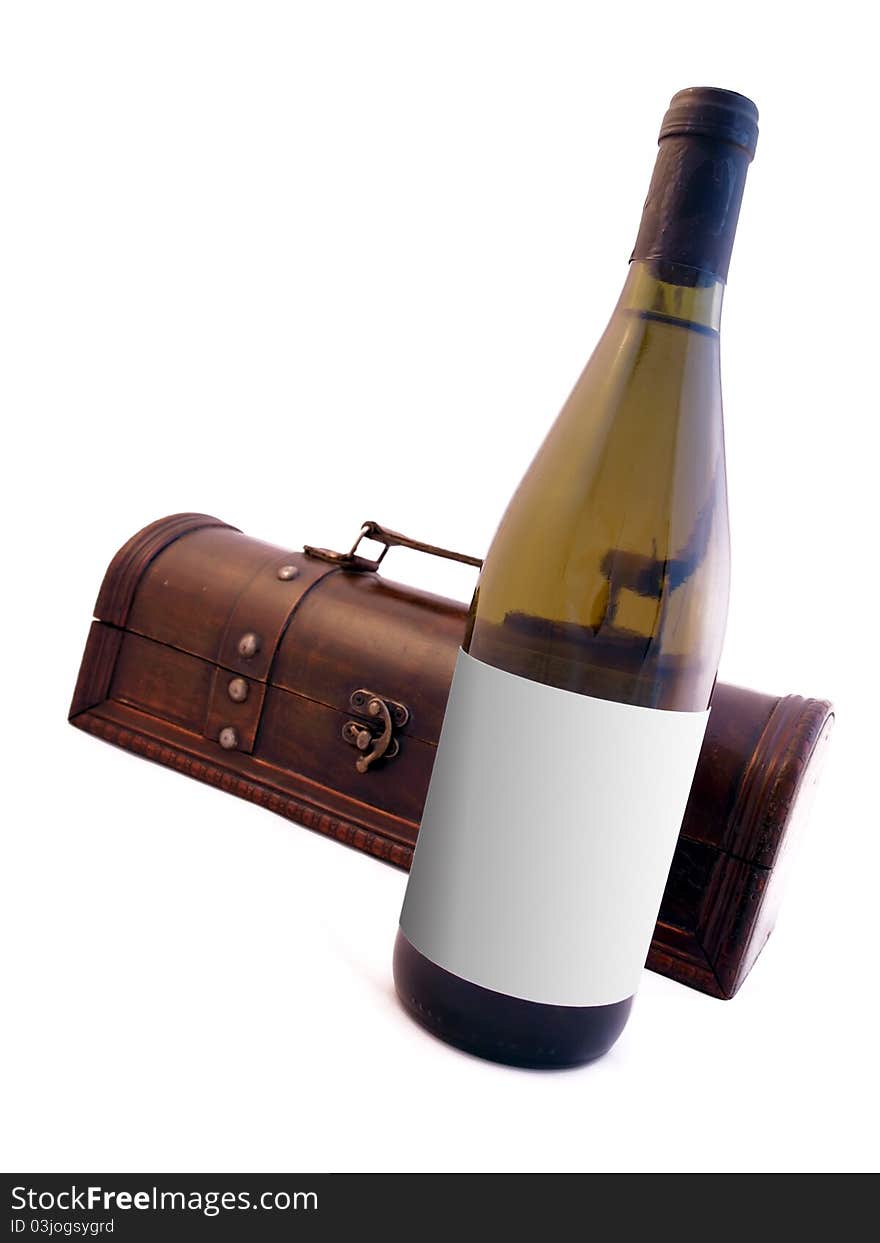 Wood Box With Wine Bottle