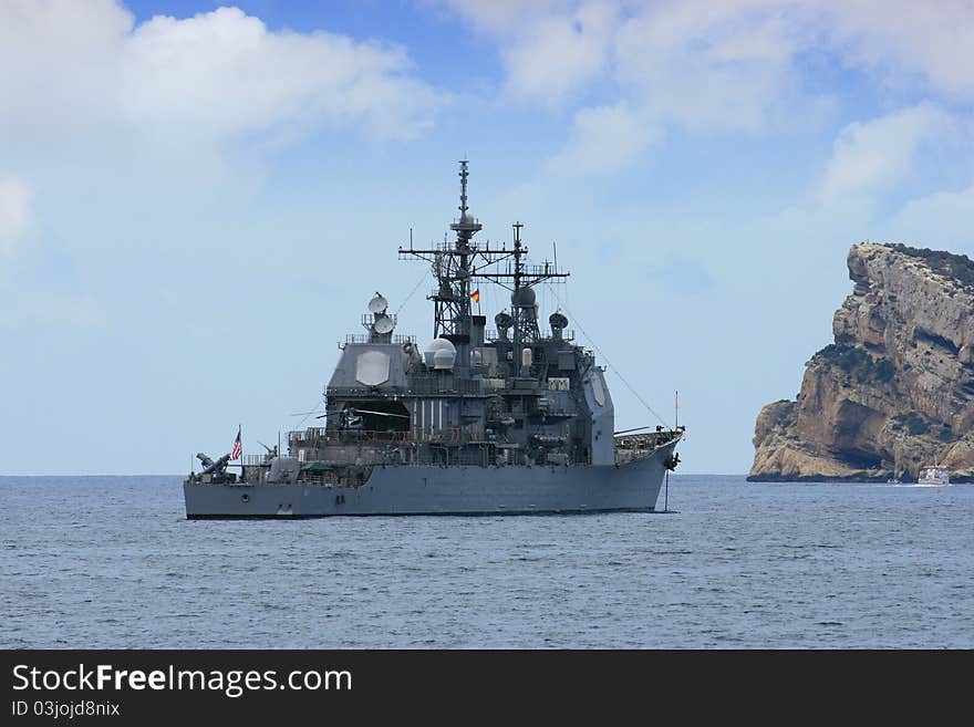 Battleship USS Ticonderoga Class anchored in Benidorm. Battleship USS Ticonderoga Class anchored in Benidorm