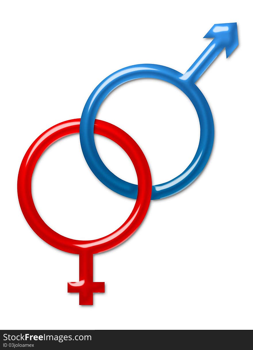 Red and blue male and female sign isolated over white background