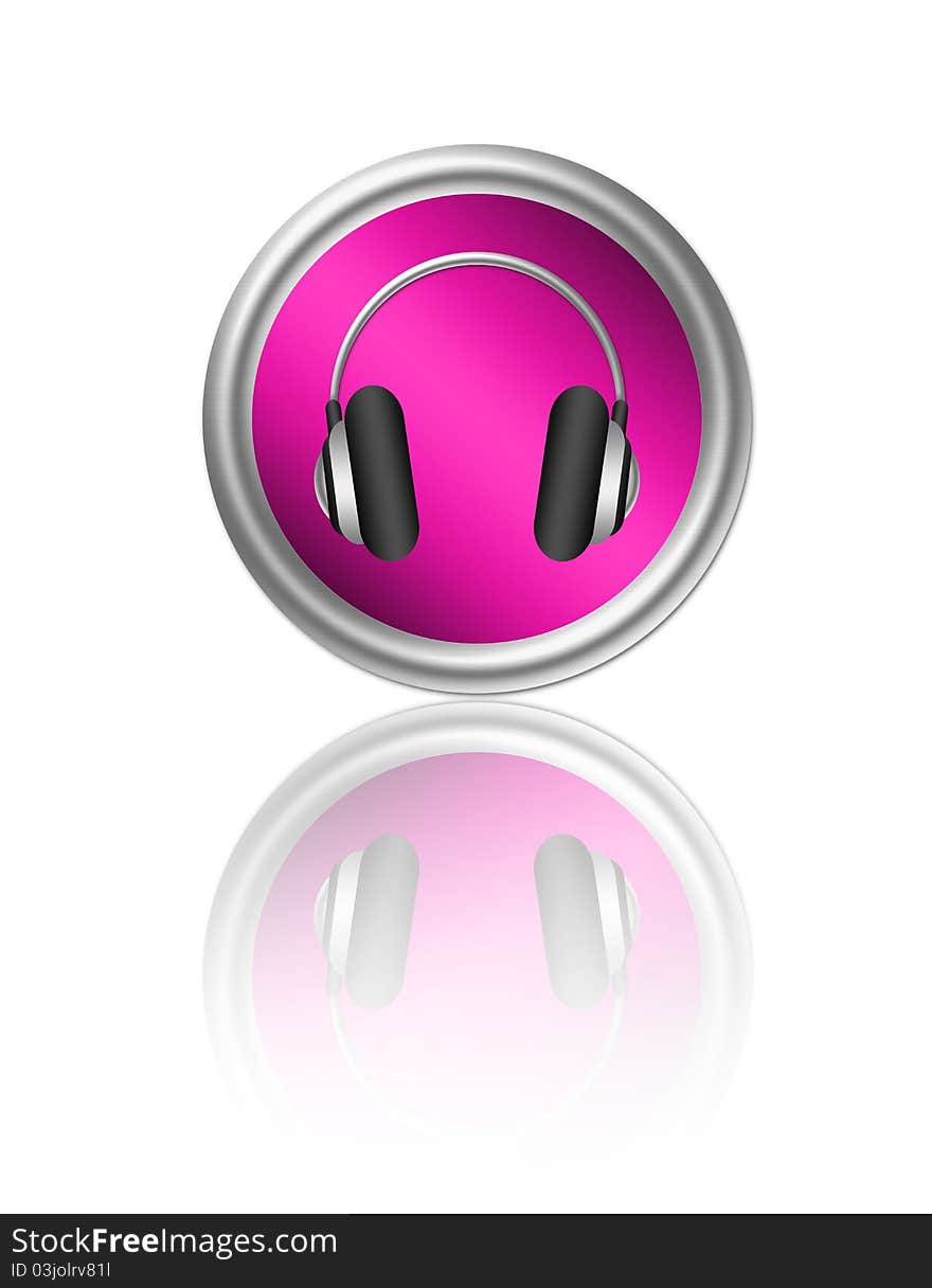 Pink headphone buttons with metallic edge over white background