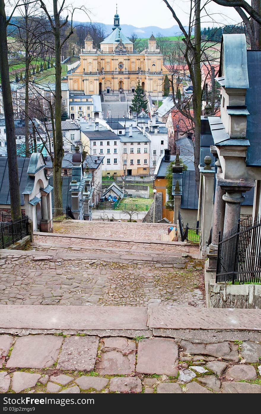 View of Wambierzyce in Poland during the daytime.