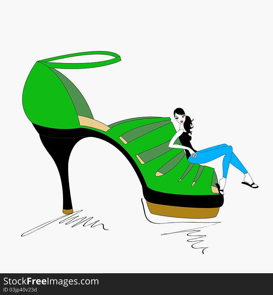 Vector Illustration of funky beautiful girl with cool Smart Shoe