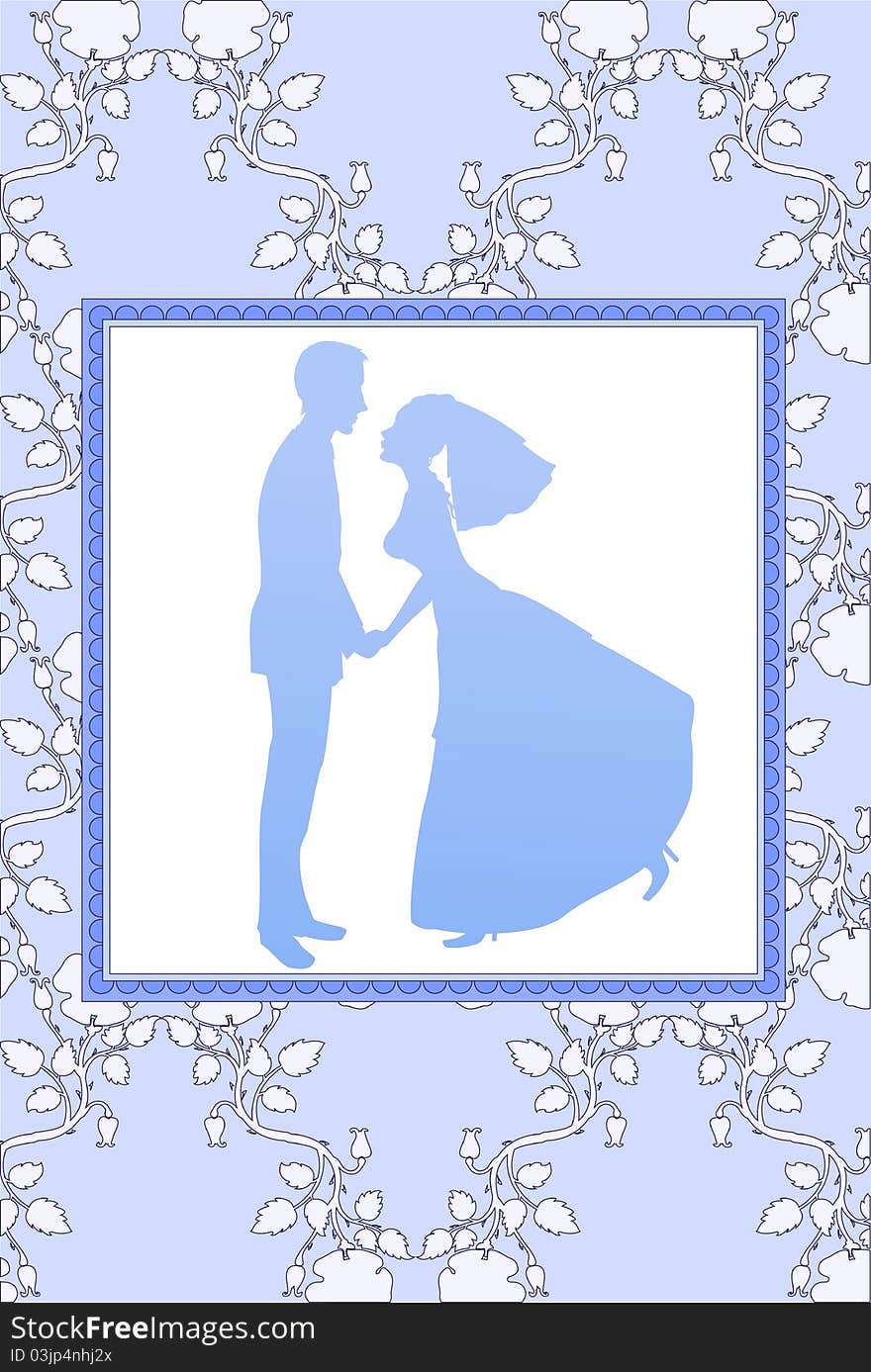 Vector Illustration of funky wedding invitation with funny bride and groom