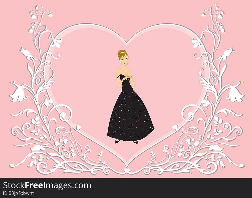 Vector Illustration of beautiful women in the evening dress on floral background