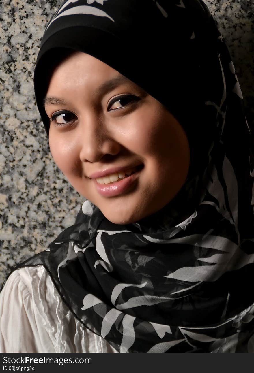 Asian young muslim woman smile portrait. Asian young muslim woman smile portrait