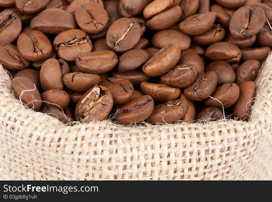 Coffee Beans in a Bag closeup