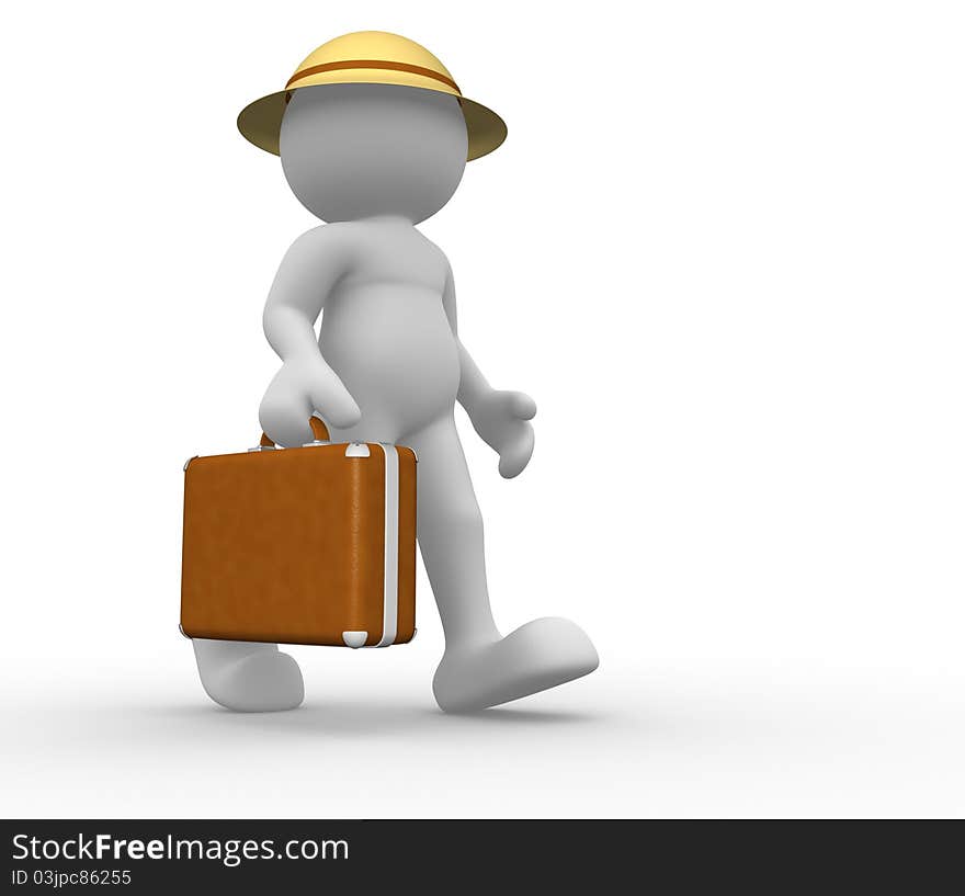 3d people - human character with suitcase. 3d render illustration