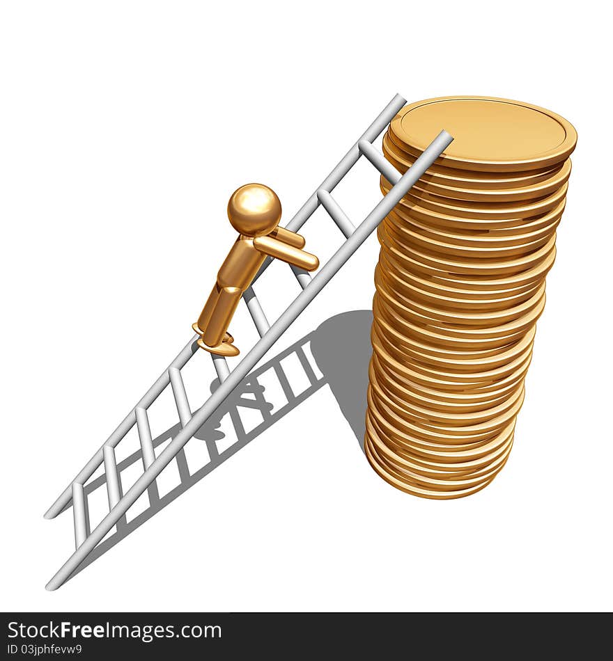 3d illustration of man and gold coins. 3d illustration of man and gold coins