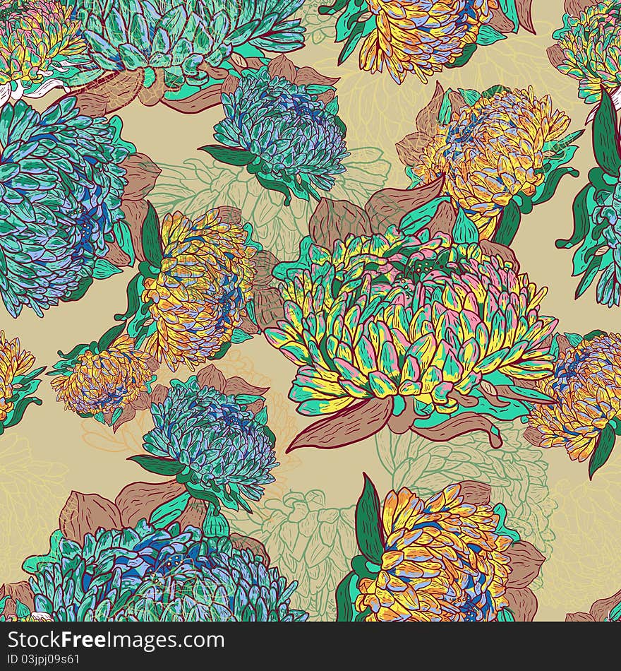 Bright seamless texture with drawing flowers. Bright seamless texture with drawing flowers