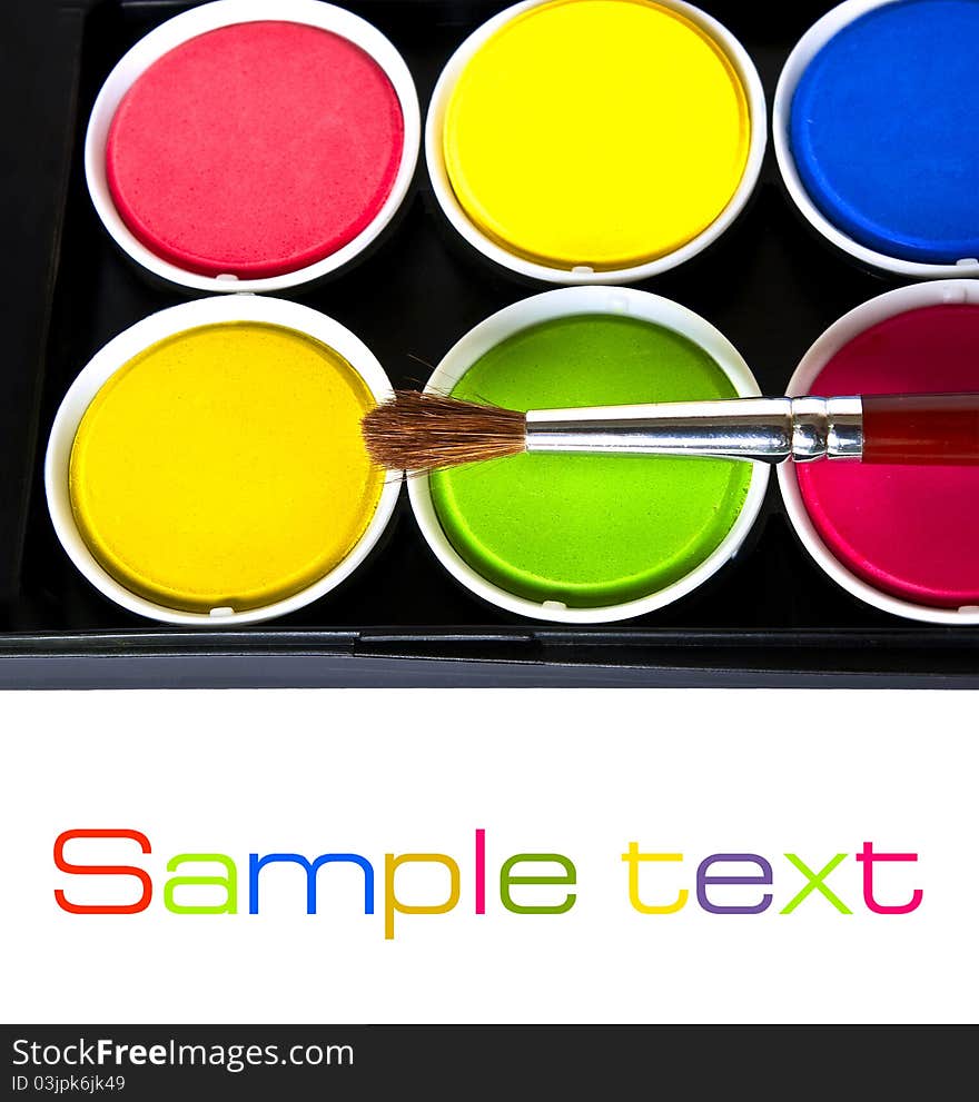 Black box of watercolors isolated on a white background. Black box of watercolors isolated on a white background