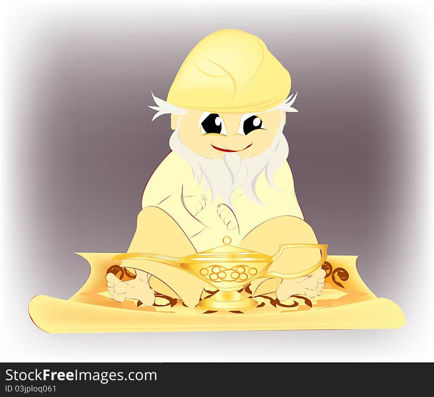 Vector illustration of fairy-tale genie