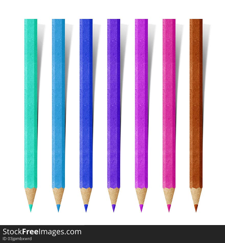 Color Pencil paper craft stick on white background