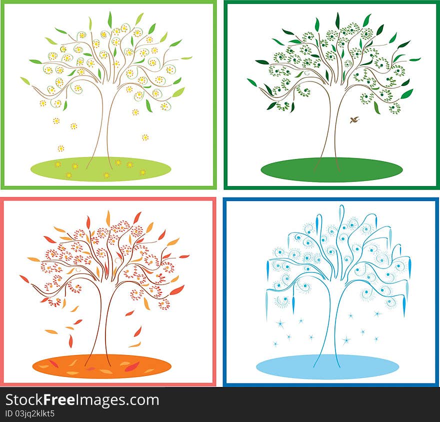 Illustration of the tree in four seasons. Illustration of the tree in four seasons