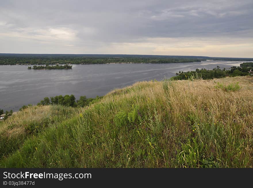 Ukraine. Dnieper river from the hilly right bank.