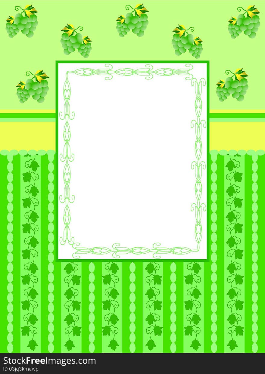 Green frame with grapes and place for the inscription. Green frame with grapes and place for the inscription.