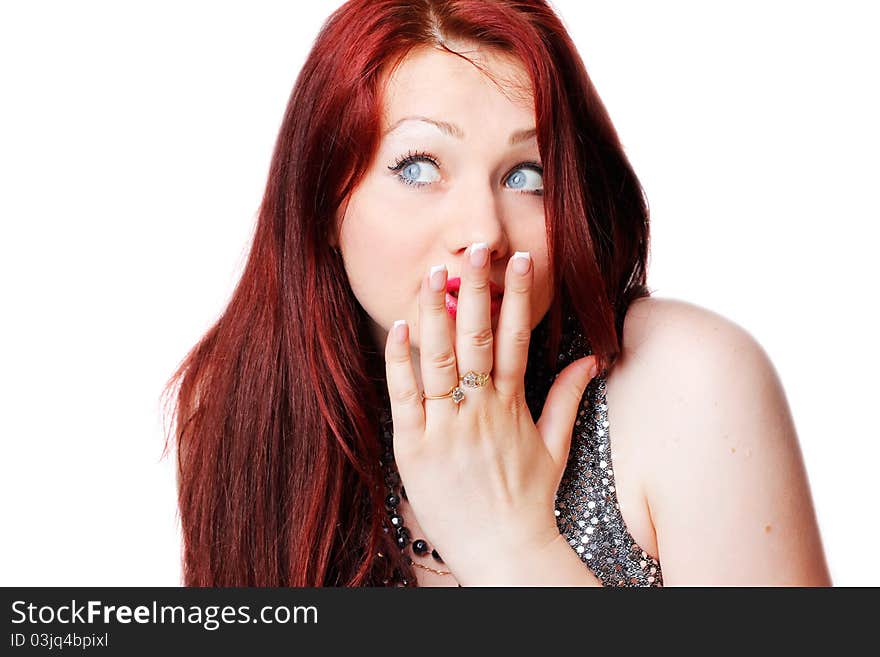 Surprised woman isolated on white background