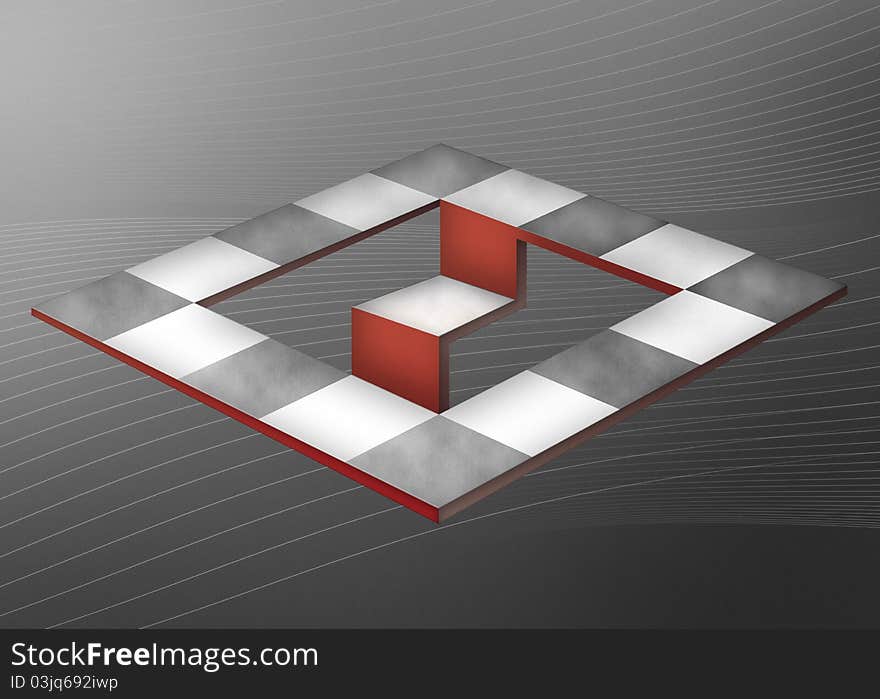 Optical illusion in the form of an abstract checkerboard on a gray background. Optical illusion in the form of an abstract checkerboard on a gray background