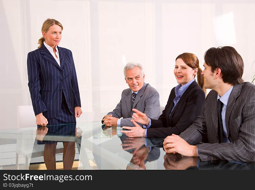 Businessman and businesswoman meet