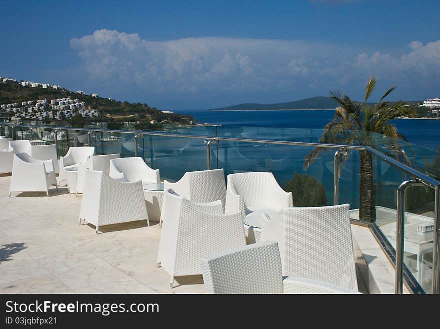 Close- up view of the tables and chairs of an outdoor restaurant in Turkey. Close- up view of the tables and chairs of an outdoor restaurant in Turkey