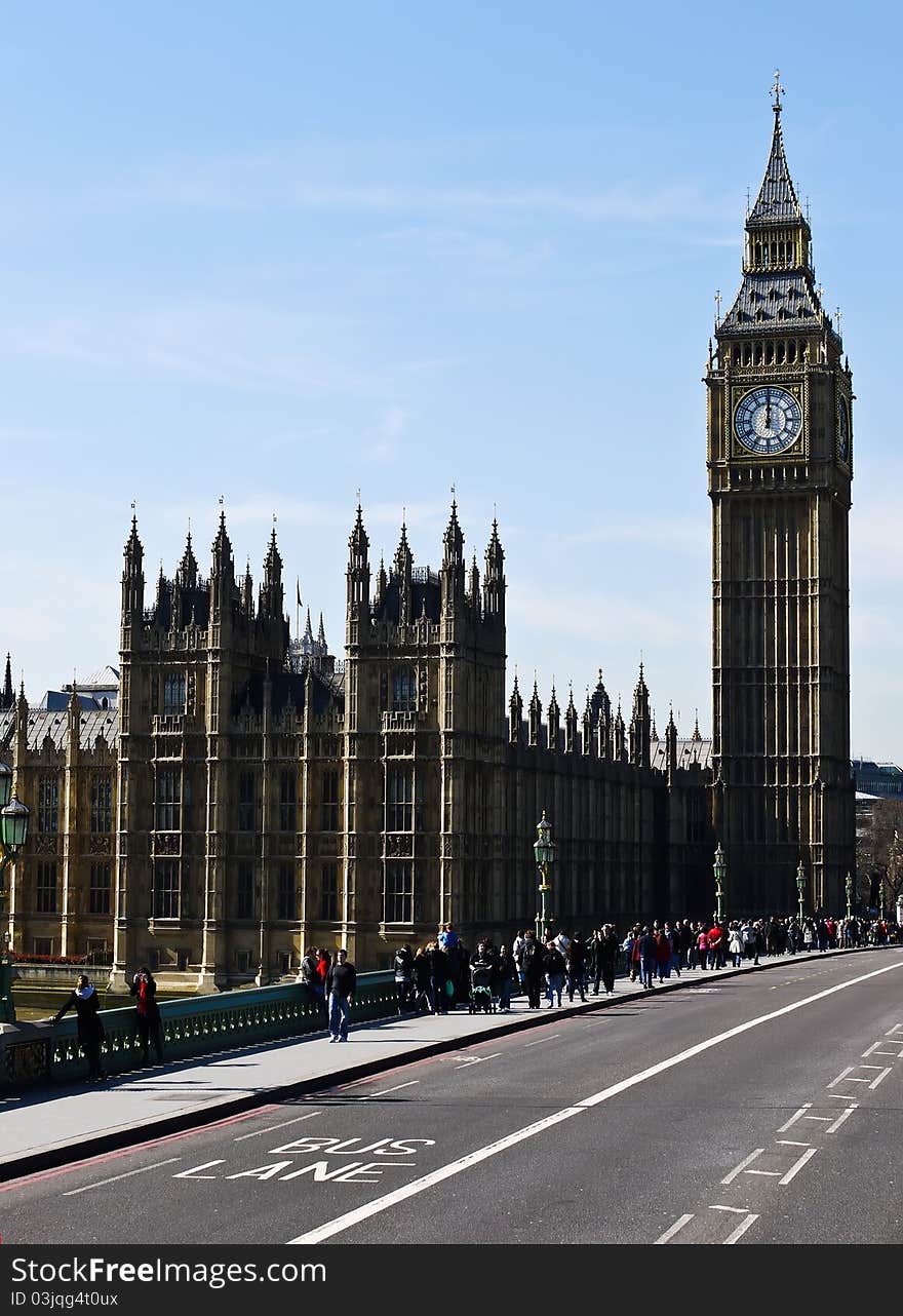 UK, London, Big Ben With Blue Sky Background