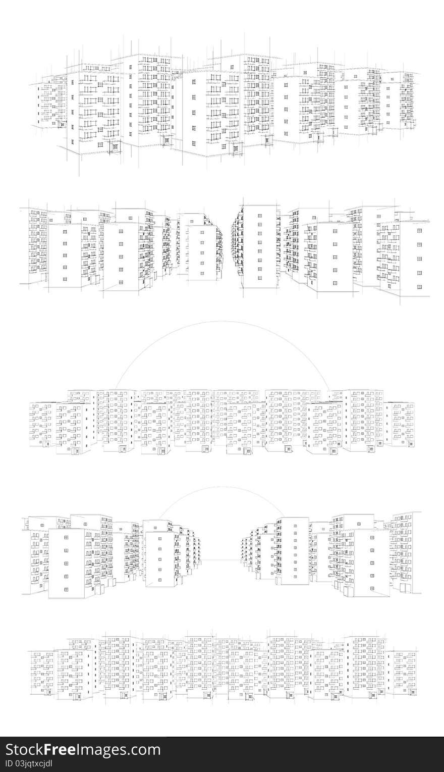 Different illustrations of housing area in white. Different illustrations of housing area in white