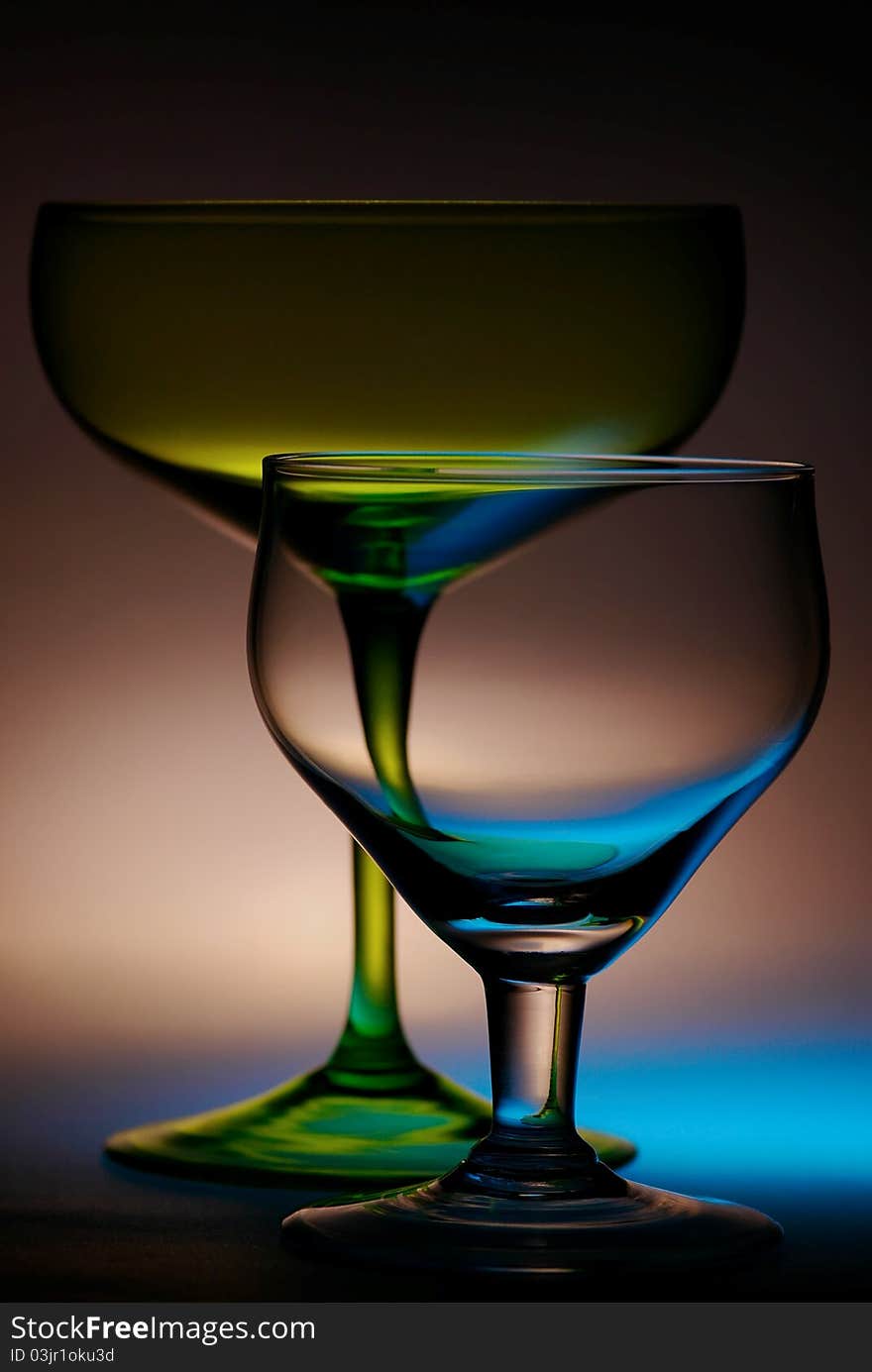 Two coloured glass with background. Two coloured glass with background.