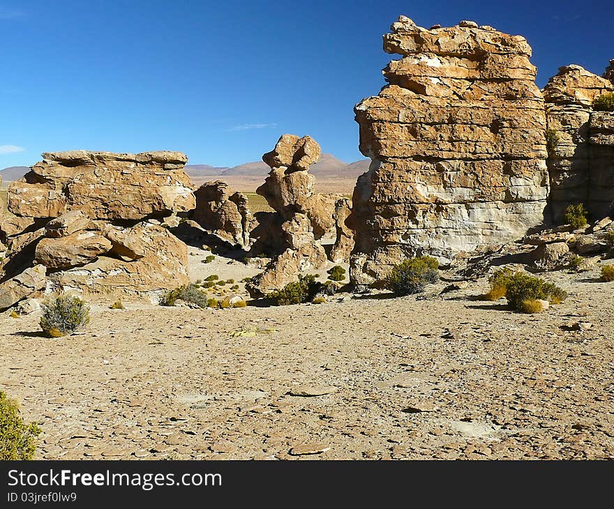 Valle de Rocas - a colorful valley on the Altiplano, Bolivia with the rocky outcrops of unusual forms. Valle de Rocas - a colorful valley on the Altiplano, Bolivia with the rocky outcrops of unusual forms.