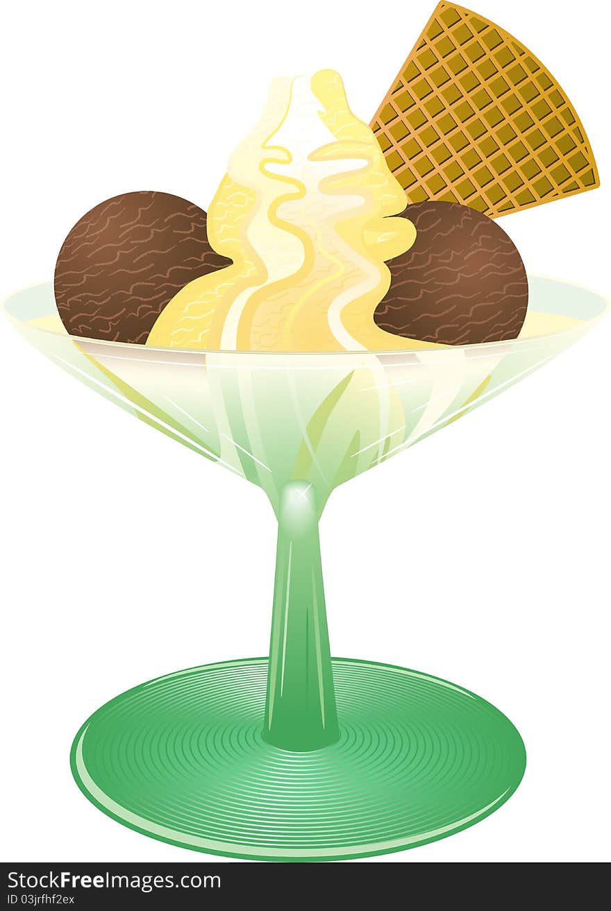 Ice Cream In Glass With Biscuit