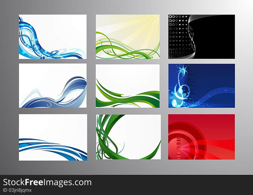 Collection of models of business cards with abstract backgrounds. Collection of models of business cards with abstract backgrounds