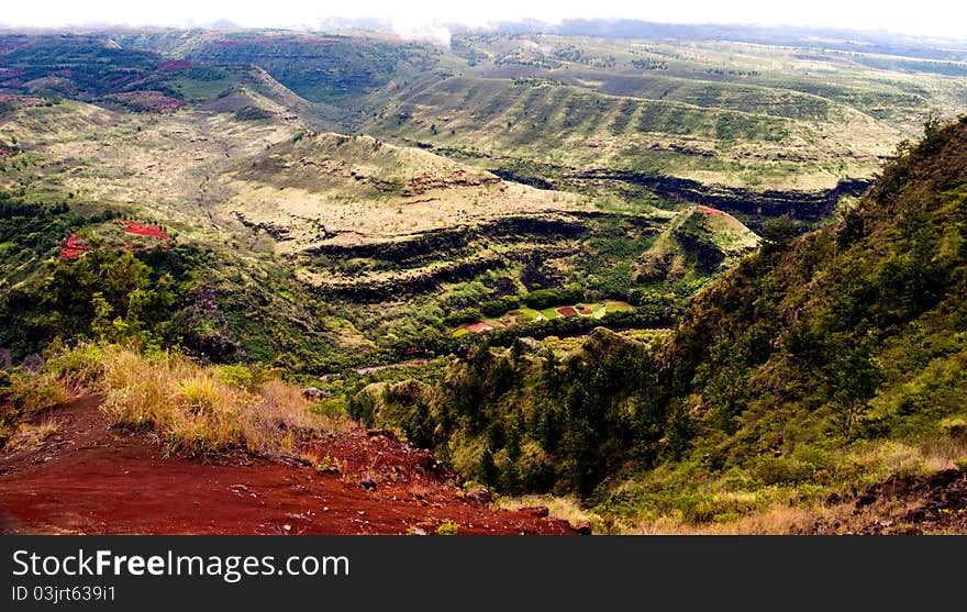 Waimea Valley lookout on the island of Kauai, Hawaii.