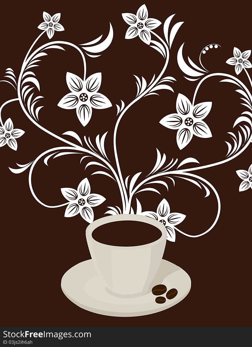 From a coffee mug the flower grows. A illustration. From a coffee mug the flower grows. A illustration