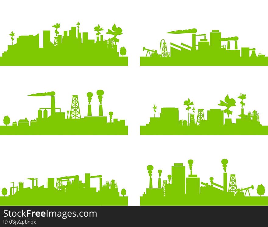 Set of factories and factories. A illustration. Set of factories and factories. A illustration