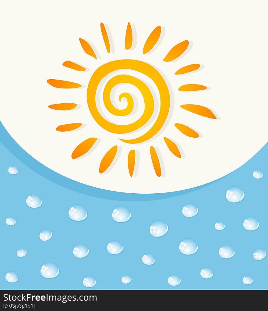 The orange sun and blue water. A illustration. The orange sun and blue water. A illustration