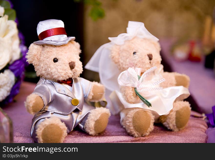 The Wedding decoration with teddy bear couple