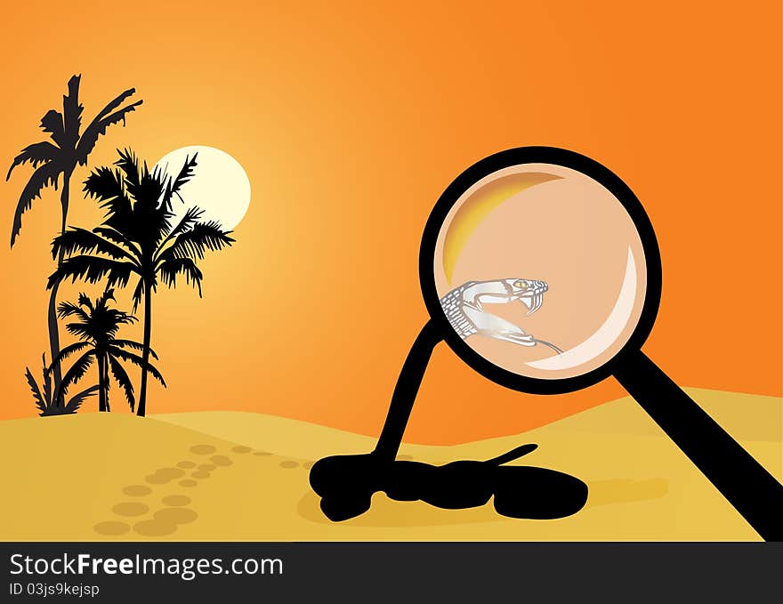 Illustration with snake in sand desert. Illustration with snake in sand desert