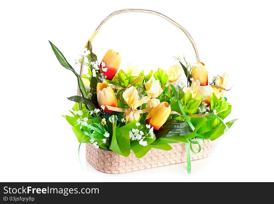 Wicker basket isolated on a white background