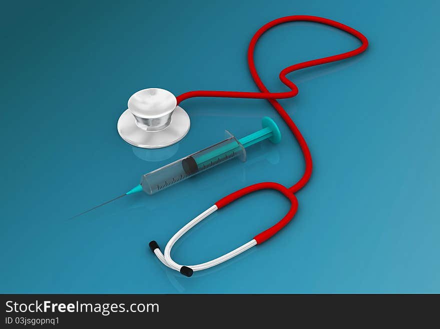 Digital illustration of stethoscope and syringe