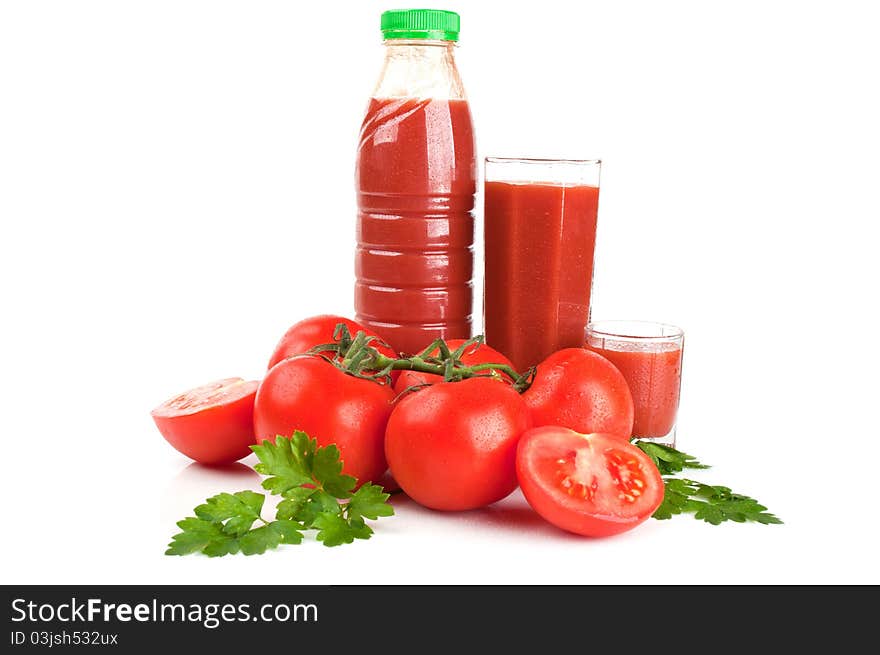 Fresh tomato juice isolated on a white background