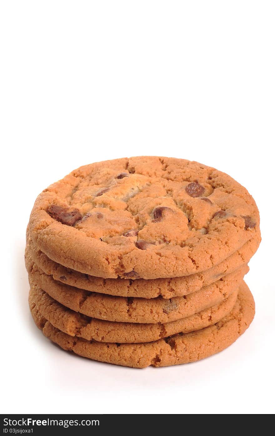 Photograph of chocolate chip cookies shot in studio and isolated on white