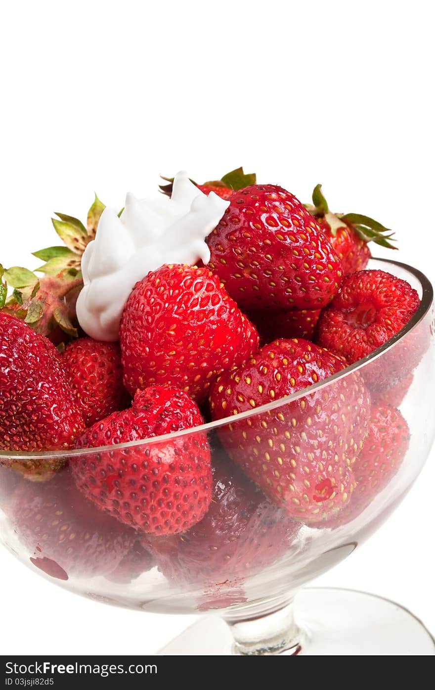 Delicious strawberry and cream isolated on a white background